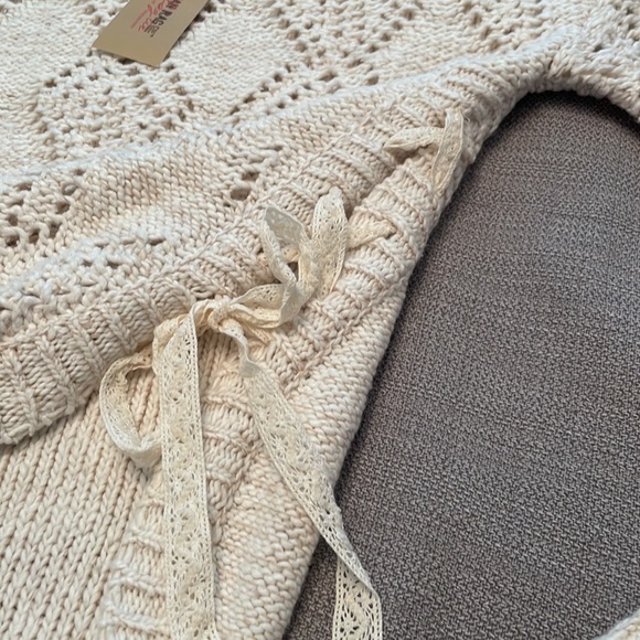 NWOT, American Rag Crochet Sweater Top with Tie Sides & Curved Hems - Picture 10 of 12